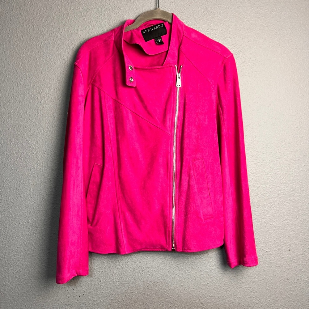 Bernardo Womens Hot‎ Pink Faux Suede Asymmetrical Moto Jacket Romantic Small